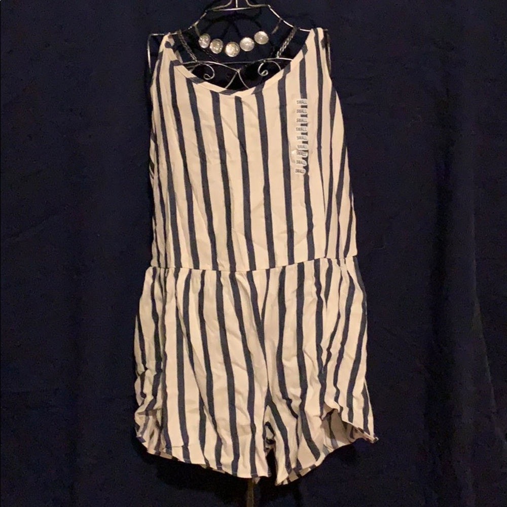 Navy and white striped romper